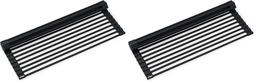 Kraus Multipurpose Workstation Sink Roll-Up Dish Drying Rack, Colander and Trivet in Black, KRM-11BL (Pack of 2)