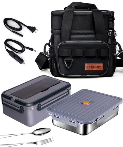 60oz Electric Lunch Box for Adults Men, 80W Heated Lunch Box with Insulated Lunch Bag,12v/24v/110v Portable Food Warmer Heatable Lunchbox for Car Truck Work Travel