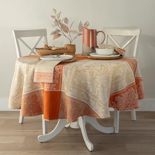 Benson Mills Harvest Gathering Heavyweight Engineered Jacquard Fabric Table Cloth, Decor for Fall, Harvest and Thanksgiving Tablecloth (Golden Rust, 70" Round)