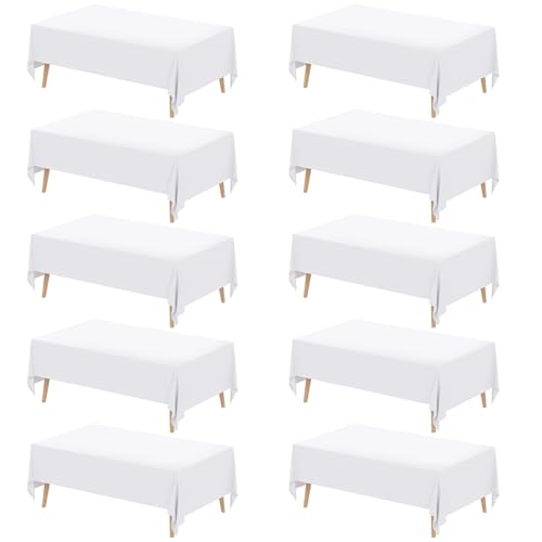 Fixwal 10 Pack White Rectangular Tablecloths, 70 x 120 Inch Polyester Fabric, Table Covers for Party, Banquet, Dining, Wedding, Graduation