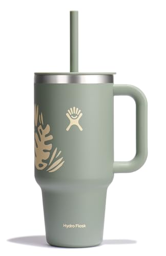 Hydro Flask 32 Oz Travel Tumbler with Handle, Lid and Straw - Insulated Stainless Steel in Botanical Bliss Agave