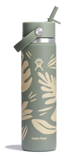 Hydro Flask Water Bottle - Insulated Stainless Steel - Wide Straw Lid, Non Spill, Leakproof in 24 Oz Botanical Bliss Green