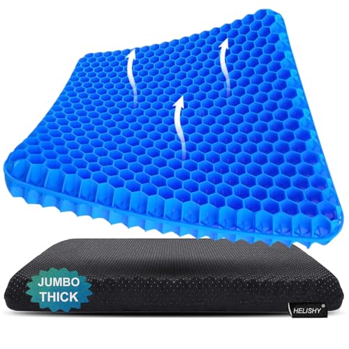 Gel Seat Cushion, Jumbo&Thick Gel Cushion with Non-Slip Cover for Home Office Car Seat Wheelchair, Soft Breathable Honeycomb Chair Pads for Relieve Hip Pain, Blue 20x20x1.9inch