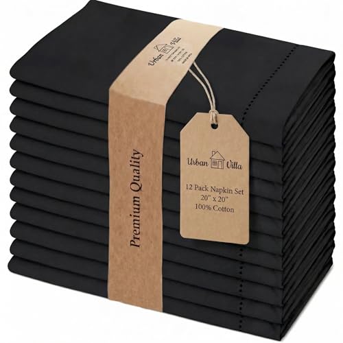 Urban Villa Cloth Napkins Set of 12 (Black)