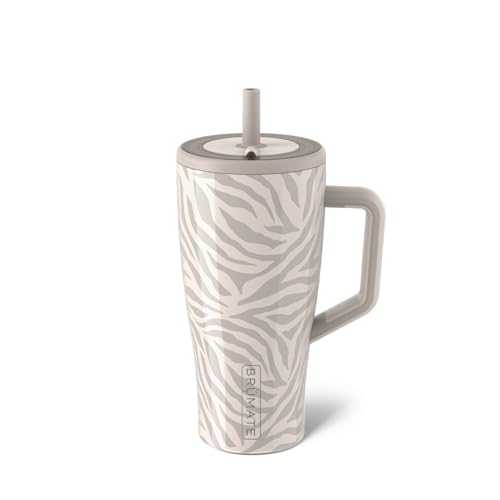 BruMate Era 30 oz Tumbler with Handle and Straw | 100% Leakproof Insulated Tumbler with Lid and Flexible SoftSip Straw | Made of Stainless Steel | Cup Holder Friendly Base | 30oz (Zebra)