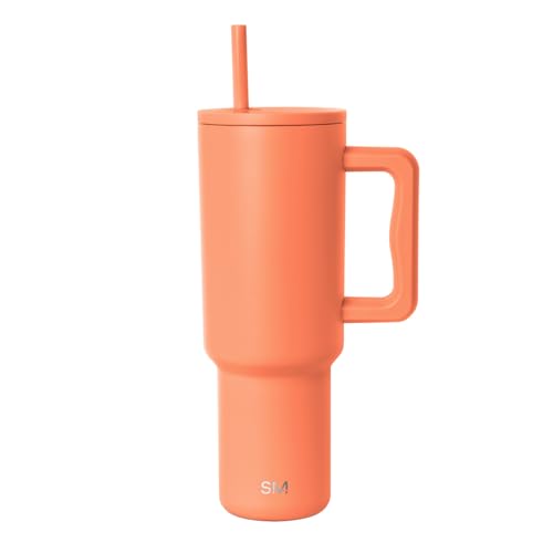 Simple Modern 40 oz Trek Tumbler with Handle and Straw Lid | Cup Holder Friendly Insulated Stainless Steel Travel Mug | Clementine