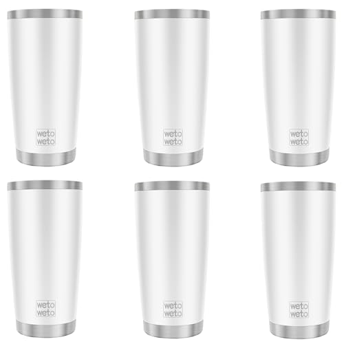 WETOWETO 20oz Tumbler, Stainless Steel Vacuum Insulated Coffee Travel Mug, Double Wall Powder Coated Insulated Coffee Mug Travel Mug with Lid Thermal Cup for Outdoor, White, 6 Pack