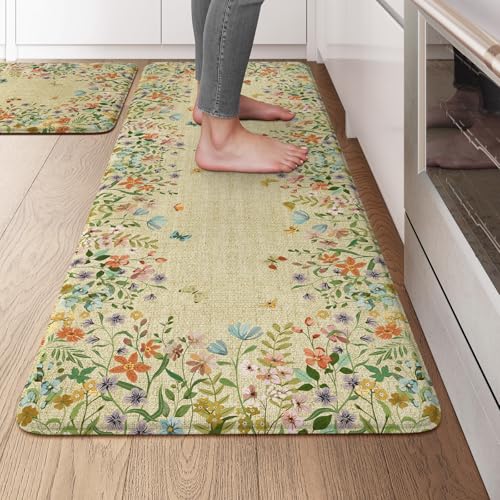 KIMODE Kitchen Mats Cushioned Anti Fatigue (20"x47"+20"x32")