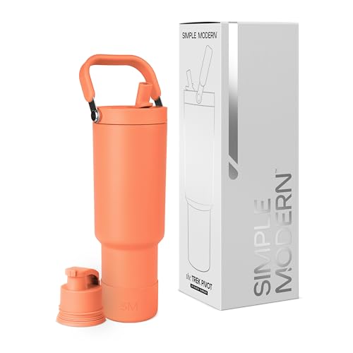 Simple Modern Trek Pivot | 40oz Flip Straw Tumbler with Handle | Water Bottle & Boot | Interchangeable Straw & Chug Lids | Insulated Stainless Steel Jug | Gym Sports Outdoors | Clementine