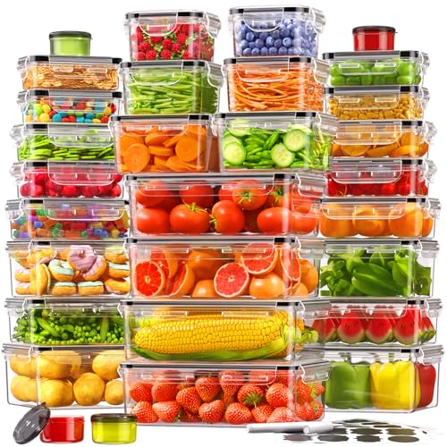 60 PCS Food Storage Containers with Lids Airtight (30 Containers & 30 Lids), 100% Leak Proof Meal Prep Container for Kitchen, BPA-Free Plastic(Polypropylene5), Microwave/Dishwasher Safe, Labels & Pen