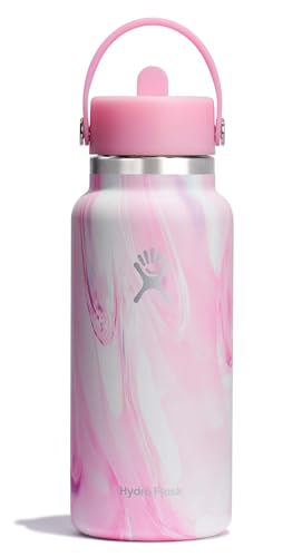 Hydro Flask Water Bottle - Insulated Stainless Steel - Wide Mouth Flex Straw Lid, Non Spill, Leakproof and Refillable in 32 Oz Jelly Pink
