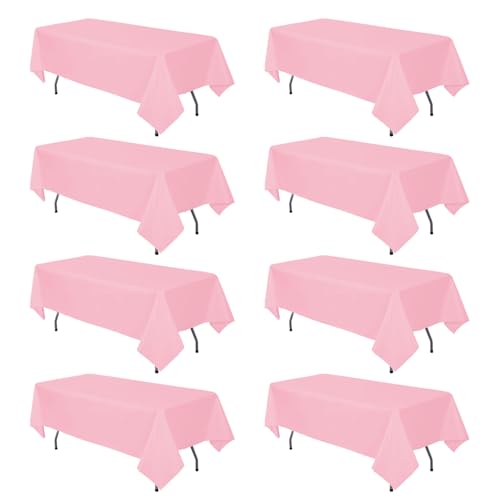 8 Pack Pink Tablecloth 60 x 102 Inch Polyester Table Cloth for 6 Foot Rectangle Tables, Wrinkle Resistant Washable Decorative Fabric Table Covers for Wedding Party Banquet Buffet and Camping