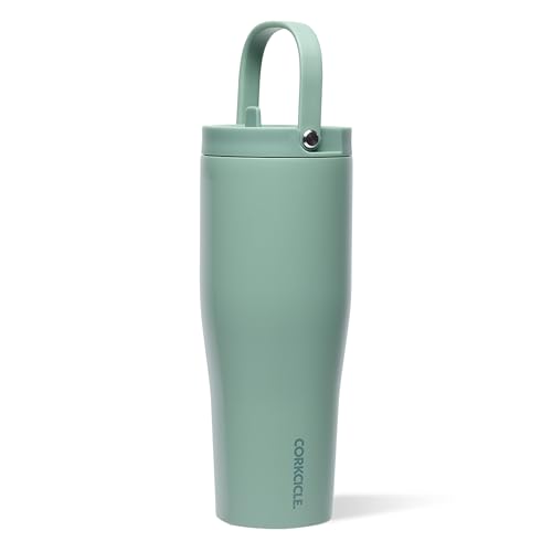 Corkcicle Go Cup XL - Leak-Proof Travel Tumbler - Triple Insulated Stainless Steel Water Bottle - Easy-Carry Handle - Summer Drinkware Gift - Keeps Drinks Ice Cold - 30 oz - Thyme