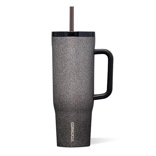 Corkcicle Cruiser - Insulated Tumbler with Handle - Keeps Drinks Cold 20 Hours - Spill-Proof Dual Lid - Triple-Insulated - Summer Drinkware Gift - Keeps Drinks Ice Cold - 40 oz - Steel Shadow