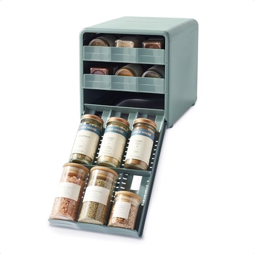 YouCopia SpiceStack Adjustable Spice Rack Organizer, Pull-Down 18-Bottle Seasonings and Spices Holder for Kitchen Cabinet and Pantry Organization with 104 Included Labels