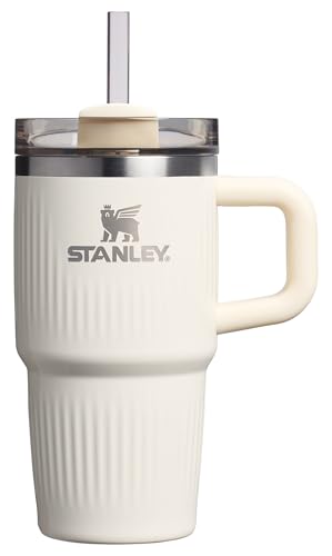 Stanley Quencher H2.0 Tumbler with Handle and Straw 20 oz | Flowstate 3-Position Lid | Cup Holder Compatible for Travel | Insulated Stainless Steel Cup | BPA-Free | Fluted Cream Gloss