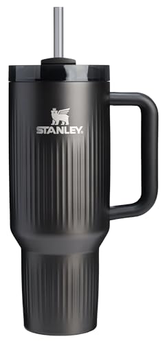 Stanley Quencher H2.0 Tumbler with Handle and Straw 40 oz | Flowstate 3-Position Lid | Cup Holder Compatible for Travel | Insulated Stainless Steel Cup | BPA-Free | Fluted Black