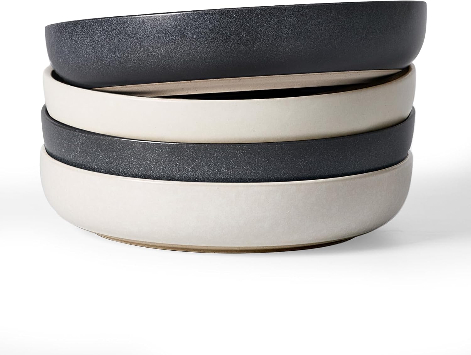 famiware Milkyway 33 oz Bowl Set, Pasta Bowls Set of 4, Salad Bowls, Double Reactive Glaze, Sturdy & Stackable, Ideal for Housewarming, Dark Charcoal & White Full Glaze Matte