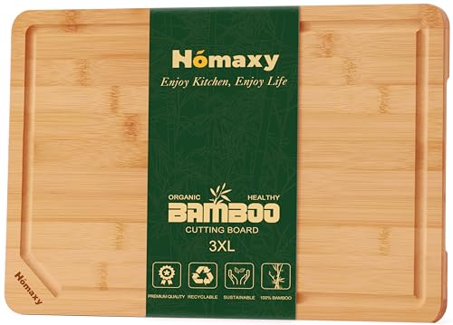 Homaxy Extra Large Organic Bamboo Cutting Boards for Kitchen, 24"x18" Wooden 3XL Cutting Board with Juice Groove and Handles, Charcuterie Butcher Block Wood Serving & Chopping Board - Pre Oiled