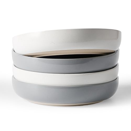 famiware Milkyway 33 oz Bowl Set, Pasta Bowls Set of 4, Salad Bowls, Double Reactive Glaze, Sturdy & Stackable, Ideal for Housewarming, Festivals, White & Dark Gray