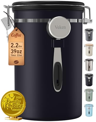 Veken Coffee Canister, 39OZ Large, Black