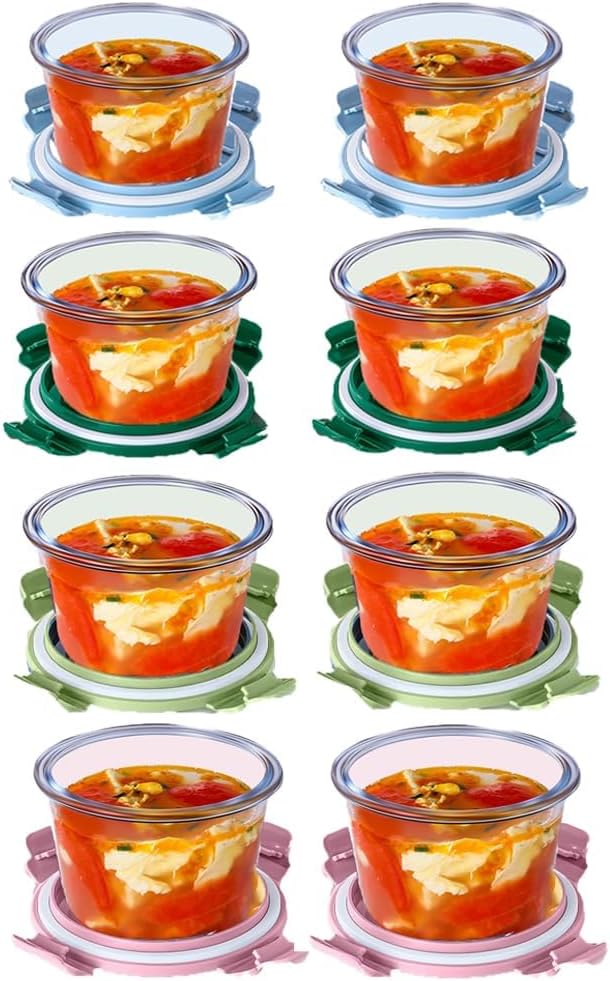 16 pcs Round Glass Soup storage Containers With Lids, 2 Cup Glass Food Container Sets, Small Circular Bowls for leftover, Kitchen Meal Prep Bowls With Lid, Freezer Microwave Dishwasher Safe