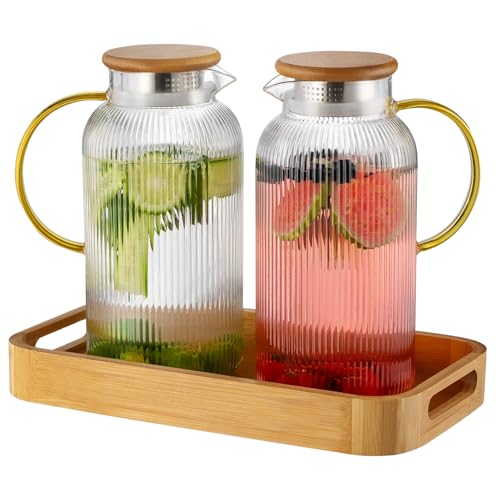 Buaic Glass Pitcher + Bamboo Tray
