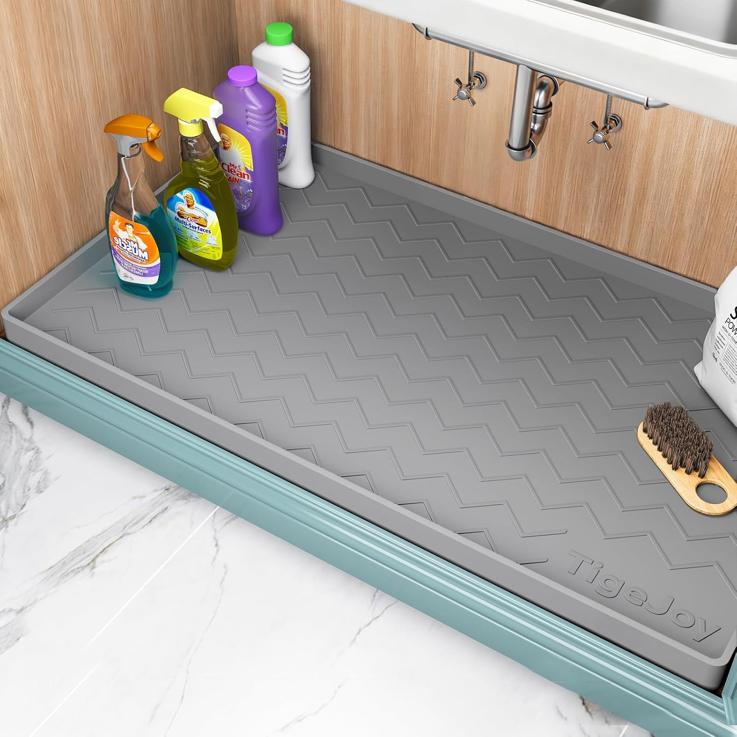 TigeJoy 37" x 22" Under Sink Mats for Kitchen Waterproof, Leak-Proof Silicone Mat Sink Protector and Cabinet Liner, Kitchen Essentials Organizer and Storage, Boot or Shoe Tray, Pet Feeding Mat