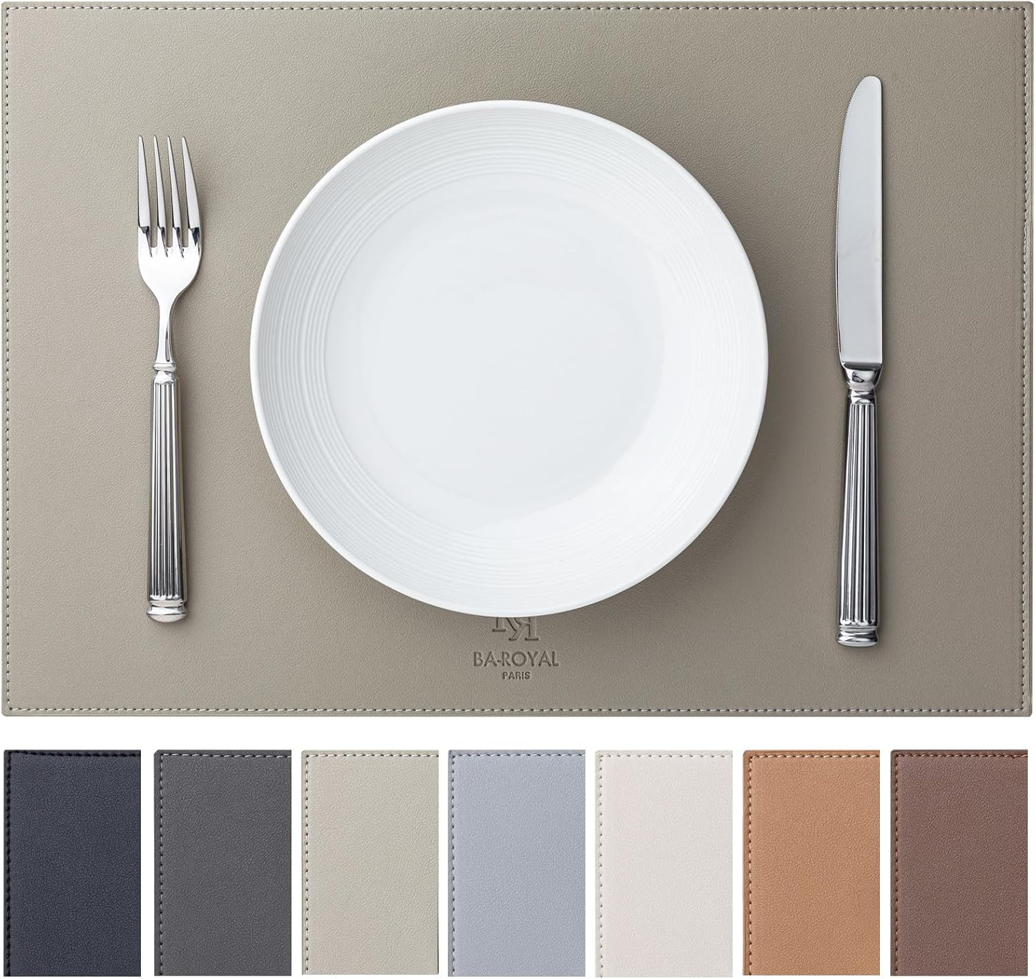 BARoyal Faux Leather Placemats Set of 8 (Almond Birch)