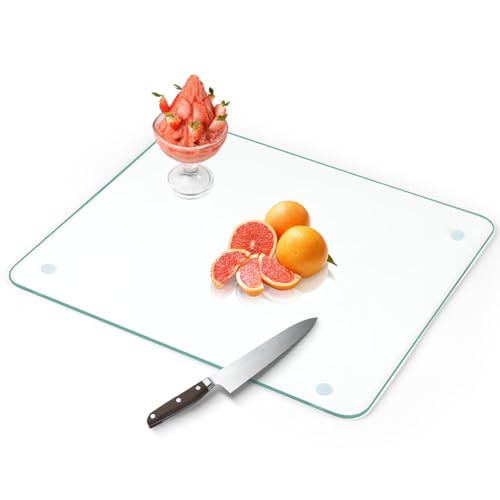 Tempered Glass Cutting Board for Kitchen Counter, Clear Cutting Board for Countertop with Rubber Feet  Heat, Scratch, Shatter Resistant, Dishwasher Safe, Easy to Clean, 18x24"