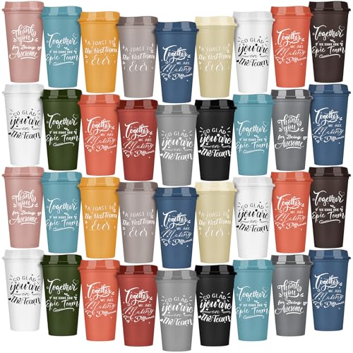 Pickmesh 60 Pcs Employee Appreciation Gifts Christmas Thank You Gift for Team Building 16 oz Teacher Plastic Coffee Cup with Lid Inspirational Travel Tumbler for Coworker Staff Pastor (Varicolored)