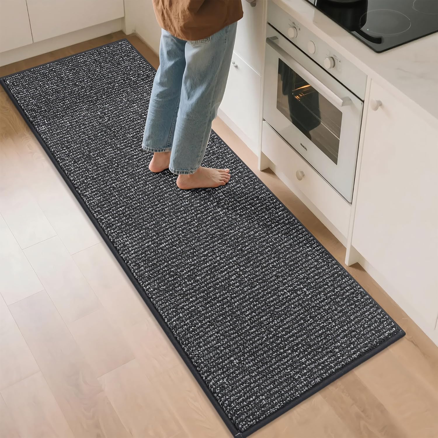 BEQHAUSE Kitchen Runner Rugs 24"x71", Non-Slip Kitchen Mats for Floor, Super Absorbent and Stain Resistant Kitchen Rug, Machine Washable Rugs for Kitchen, Hallway, Laundry & Sink, Charcoal