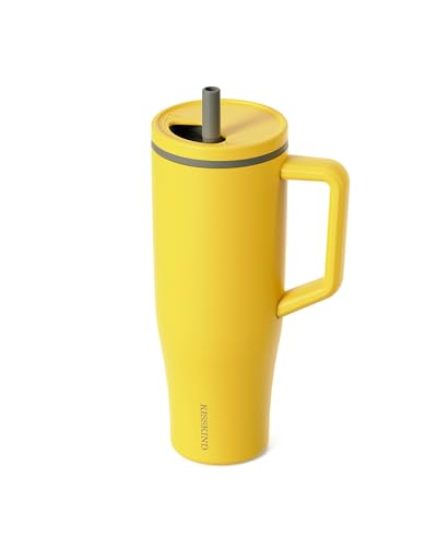 KISSKIND 40 oz Tumbler with Handle and Straw | Lumi Spin Hidden Straw 100% Leakproof Insulated Tumbler | Stainless Steel Water Bottle for Mom, Nurse, Teacher | Ginger