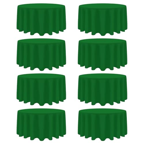 8 Pack Green Round Tablecloth 90 Inch Stain and Wrinkle Resistant Round Green Table Cloth Reusable and Washable Polyester Fabric Table Covers for Buffet Wedding Party and Banquet