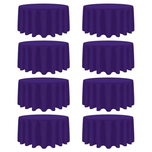 8 Pack Purple Round Tablecloth 90 Inch Stain and Wrinkle Resistant Round Purple Table Cloth Reusable and Washable Polyester Fabric Table Covers for Buffet Wedding Party and Banquet