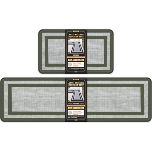Mattitude Kitchen Mats Set of 2 Cushioned Rugs 0.47 inch Thick Anti-Fatigue Mats for Kitchen Floor,Waterproof Non-Slip Mats and Rugs Set for Office,Floor,Laundry 17.3"29"+17.3"59",Green