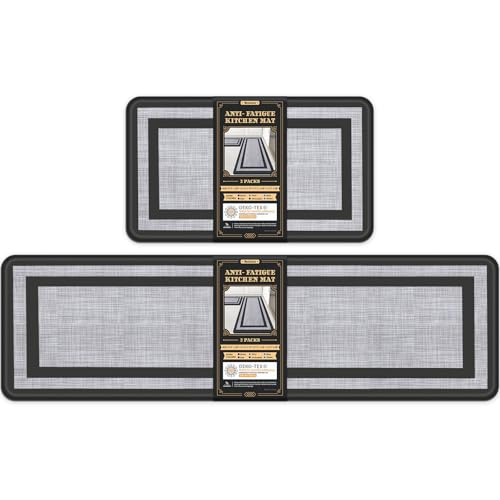 Mattitude Kitchen Mats Set of 2 Cushioned Rugs 0.47 inch Thick Anti-Fatigue Mats for Kitchen Floor,Waterproof Non-Slip Mats and Rugs Set for Office,Floor,Laundry 17.3"29"+17.3"59",Black