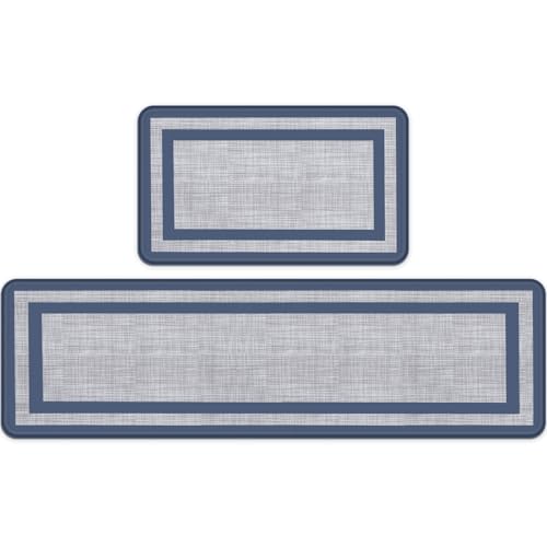 Mattitude Kitchen Mats Set of 2 Cushioned Rugs Anti-Fatigue Mats for Kitchen Floor,Waterproof Non-Slip Mats and Rugs Set for Office,Floor,Laundry 17.3"29"+17.3"59",Blue