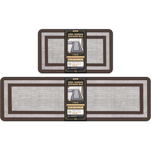 Mattitude Kitchen Mats Set of 2 Cushioned Rugs Anti-Fatigue Mats for Kitchen Floor,Waterproof Non-Slip Mats and Rugs Set for Office,Floor,Laundry 17.3"29"+17.3"59",Chocolate
