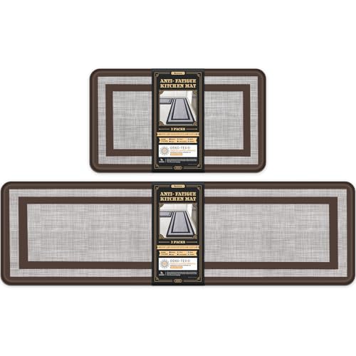 Mattitude Kitchen Mats Set of 2 Cushioned Rugs 0.47 inch Thick Anti-Fatigue Mats for Kitchen Floor,Waterproof Non-Slip Mats and Rugs Set for Office,Floor,Laundry 17.3"29"+17.3"59",Chocolate