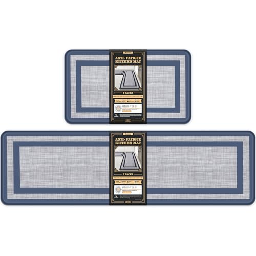 Mattitude Kitchen Mats Set of 2 Cushioned Rugs 0.47 inch Thick Anti-Fatigue Mats for Kitchen Floor,Waterproof Non-Slip Mats and Rugs Set for Office,Floor,Laundry 17.3"29"+17.3"59",Blue