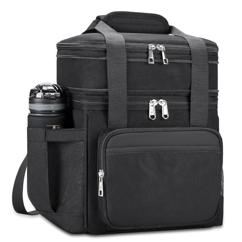 Insulated Lunch Bag & Lunch Box for Men - Double Deck Reusable Lunch Bag for Women Tote Cooler Bag Leakproof Soft Expandable - Extra Large Lunchbox for Work/Adult/Picnic/Outdoor (Black,22L)