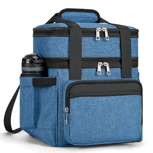 Insulated Lunch Bag & Lunch Box for Men - Double Deck Reusable Lunch Bag for Women Tote Cooler Bag Leakproof Soft Expandable - Extra Large Lunchbox for Work/Adult/Picnic/Outdoor (Blue,22L)