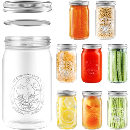 Wide Mouth Mason Jars 32 oz with Lids [9-Pack], Canning Jars with Metal Airtight Lids and Bands, 32 oz Glass Jars for Fermenting, Pickling, Freezing, Preserving, Meal Prep, Jar Decor