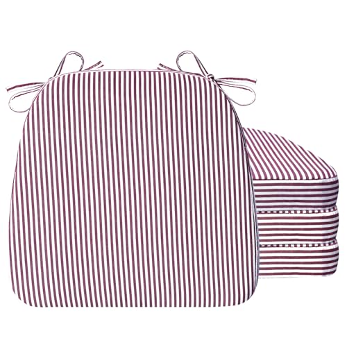 AAAAAcessories D-Shaped Chair Cushions, 2" Thick Dining Chair Pads with Ties and Removable, Machine-Washable Cover, 17" x 16", Set of 4, Pinstripe Red