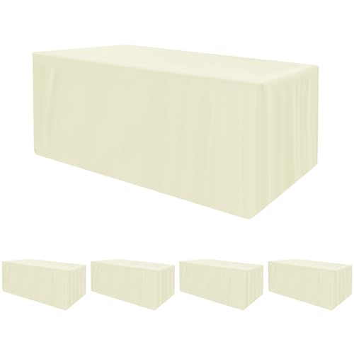 HolidayIdeas 4 Pack Fitted Table Clothes - 48 x 24 Inch - Butter Cream Rectangle Tablecloths for 4 Foot Tables, Polyester Fabric Folding Table Covers for Parties, Holiday Dinner, Wedding, Trade Show
