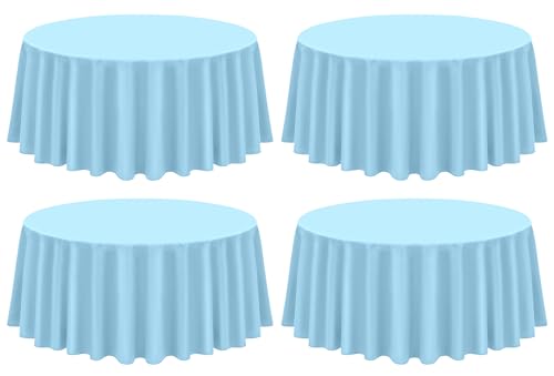Showgeous 4 Pack Light Blue Round Tablecloth 120 Inch Polyester Table Cloth for Round Tables Washable Decorative Fabric Table Covers for Wedding Dining Party