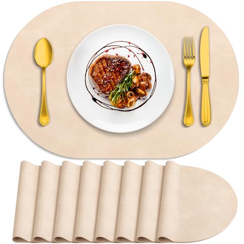 ADRIMER Heat-Resistant Faux Leather Placemats (Beige)