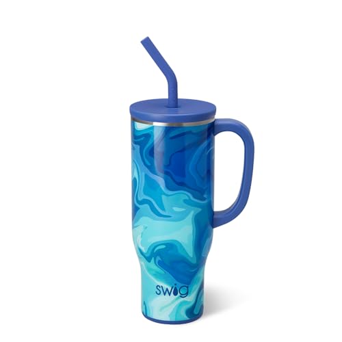 Swiglife 30oz Mega Mug, 30oz Tumbler with Handle and Straw, Large Insulated Tumblers, Cup Holder Friendly Travel Mug, Stainless Steel 30 oz Tumbler, Reusable Insulated Water Bottle (Blue Lagoon)