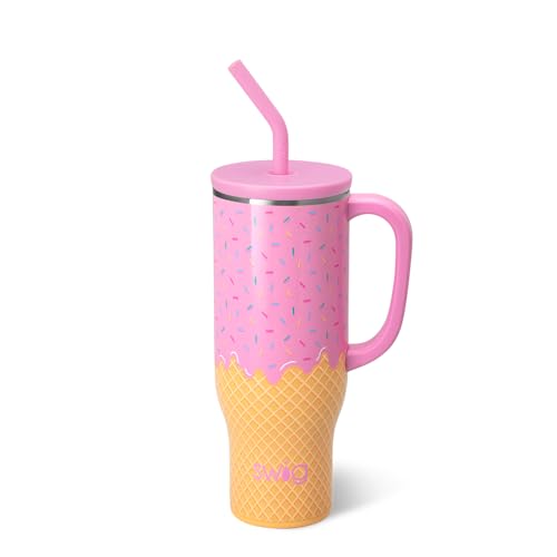 Swig Life 30oz Mega Mug, 30oz Tumbler with Handle and Straw, Large Insulated Tumblers, Cup Holder Friendly Travel Mug, Stainless Steel 30 oz Tumbler, Reusable Water Bottle (Scoop There It Is)